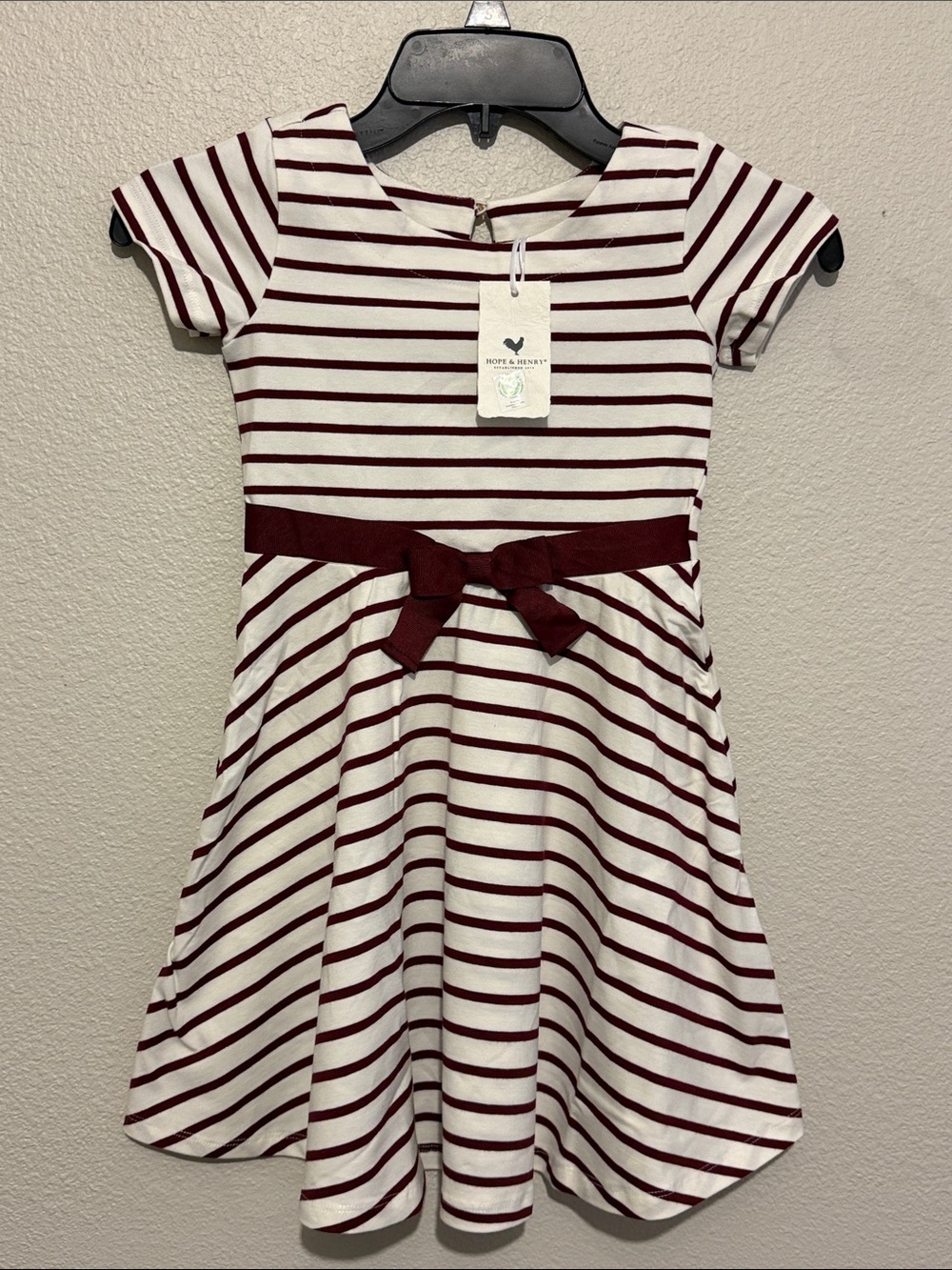 Hope & Henry Girls' Skater Striped Ribbon Waist Dress Independence Day Organic - Picture 2 of 7